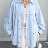 New Plus Size Womens Shirt Jacket With Bow Tie And Print Long Sleeve Top