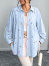 New Plus Size Womens Shirt Jacket With Bow Tie And Print Long Sleeve Top