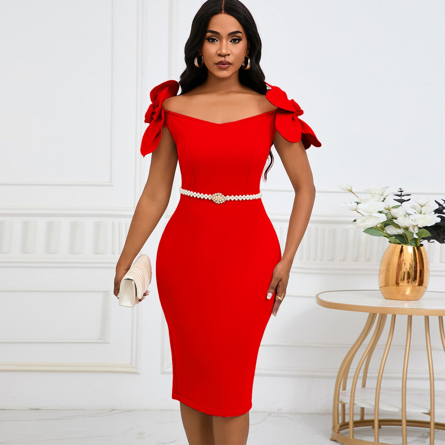 Abito elegante tridimensionale floreale da donna