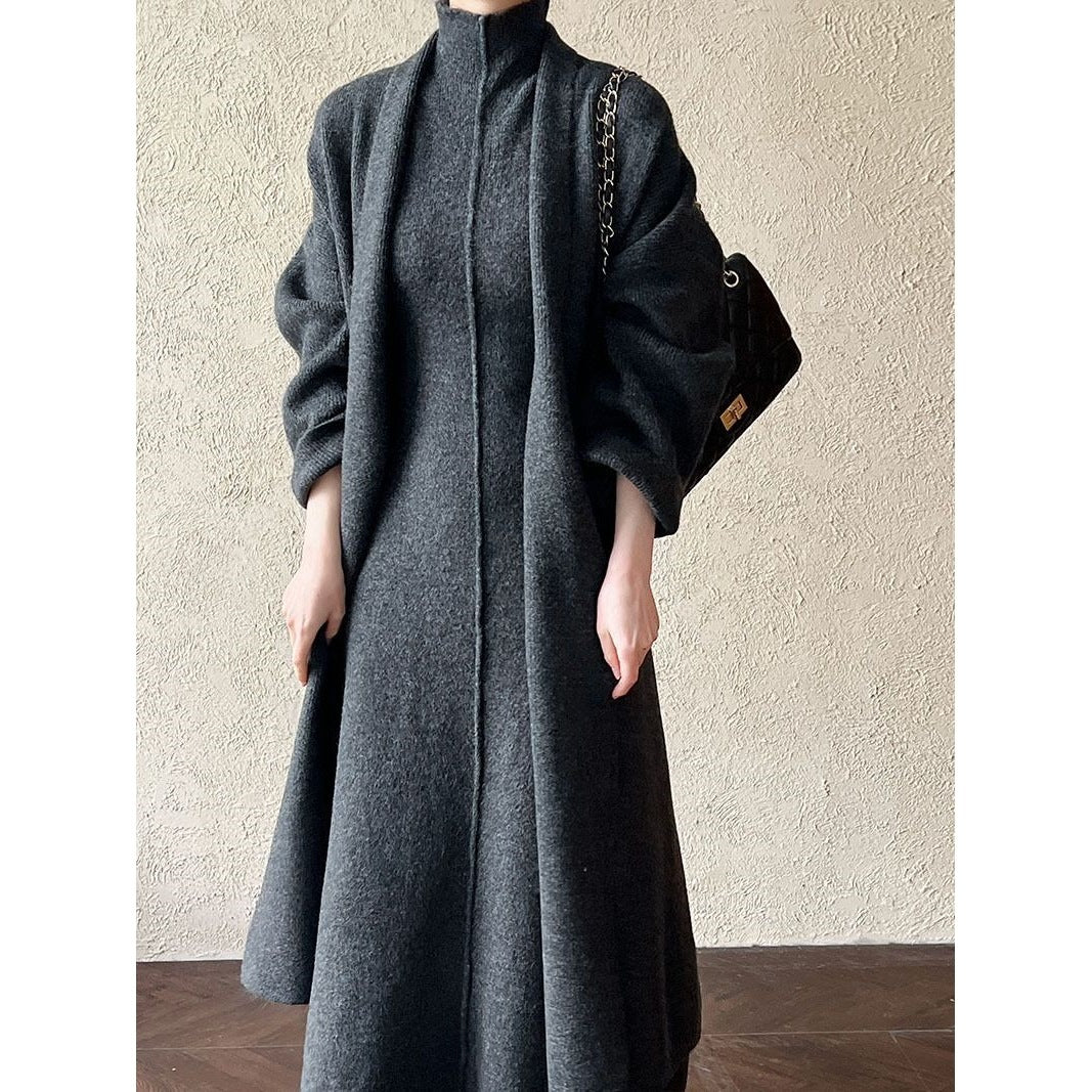 Women's Long Warm Sleeveless Turtleneck Dress Two-piece Set