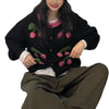 Round Neck Contrast Color Knitwear Cherry Embroidery Jacquard Women's Sweater