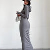 Women's Temperament Sheath Over The Knee Dress Hooded Long Sleeve Underwear Long Dress