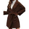 Minimalist Long Sleeve Lapel Button Split Belt Coat