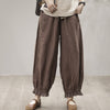 Womens Coffee-Colored Artistic And Fashionable Patchwork Linen Carrot Pants