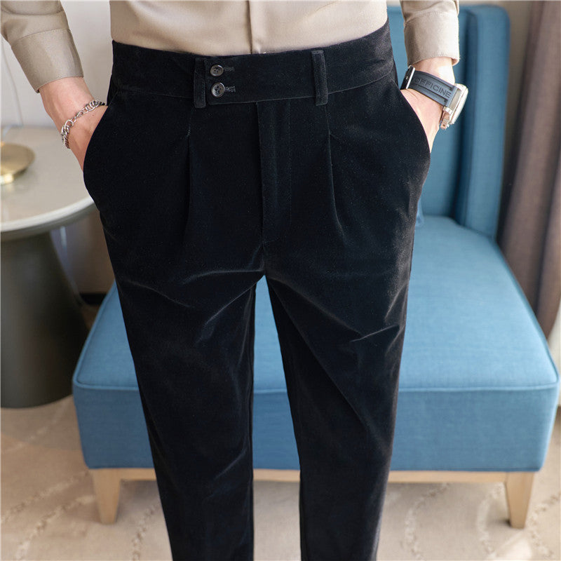 New Arrival Comfortable Stretch-waist High-end Thick Velvet Casual Pants