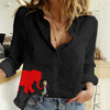 Camicia da donna a maniche lunghe con stampa di elefanti