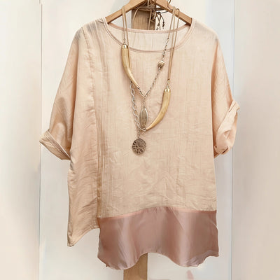 Cozy Artistic Linen-blend Patchwork Top