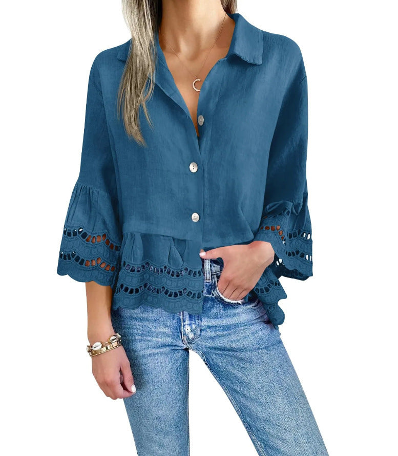 Camicia Con Bordo In Pizzo E Dettagli Svasati In Pizzo Sui Polsini