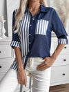 Camicia da donna casual con revers, a righe e blocchi di colore