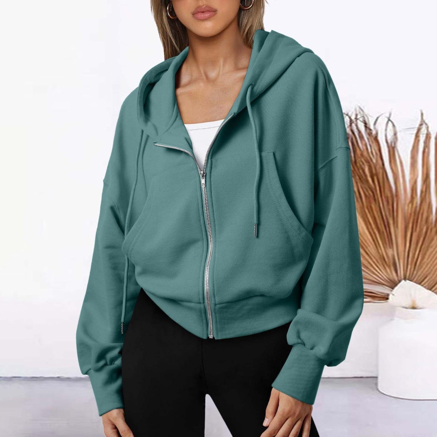 Maglione corto casual sportivo alla moda a maniche lunghe con cerniera