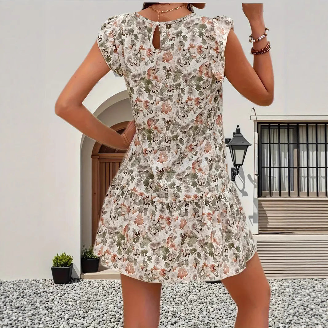 Womens Fashion Casual Butterfly Floral Dress