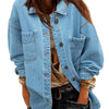 Women's Denim Jacket Large Pocket Button Long Sleeve Split Denim