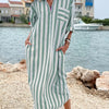 Womens Elegant Casual Loose-Fit Striped Long Shirt Dress