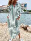 Womens Elegant Casual Loose-Fit Striped Long Shirt Dress