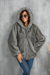 Leather Fur Solid Color Loose Hooded Short Collar Coat