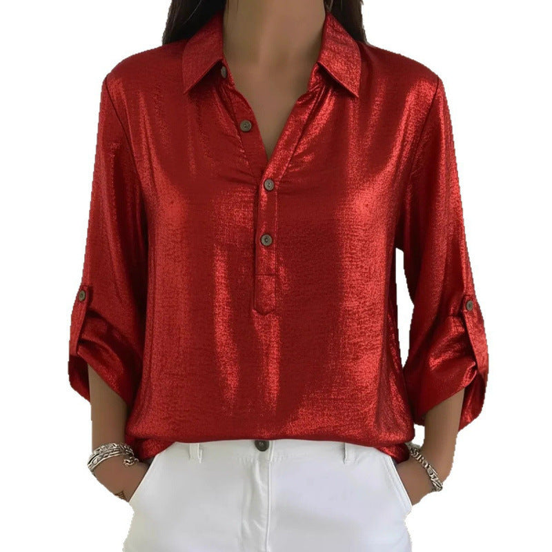 Solid-color Long-sleeve Single-breasted Shirt With A Turn-down Collar