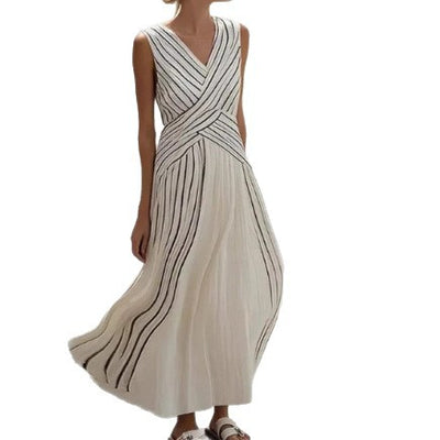 Fashionable Casual Cross-striped Sleeveless Dress