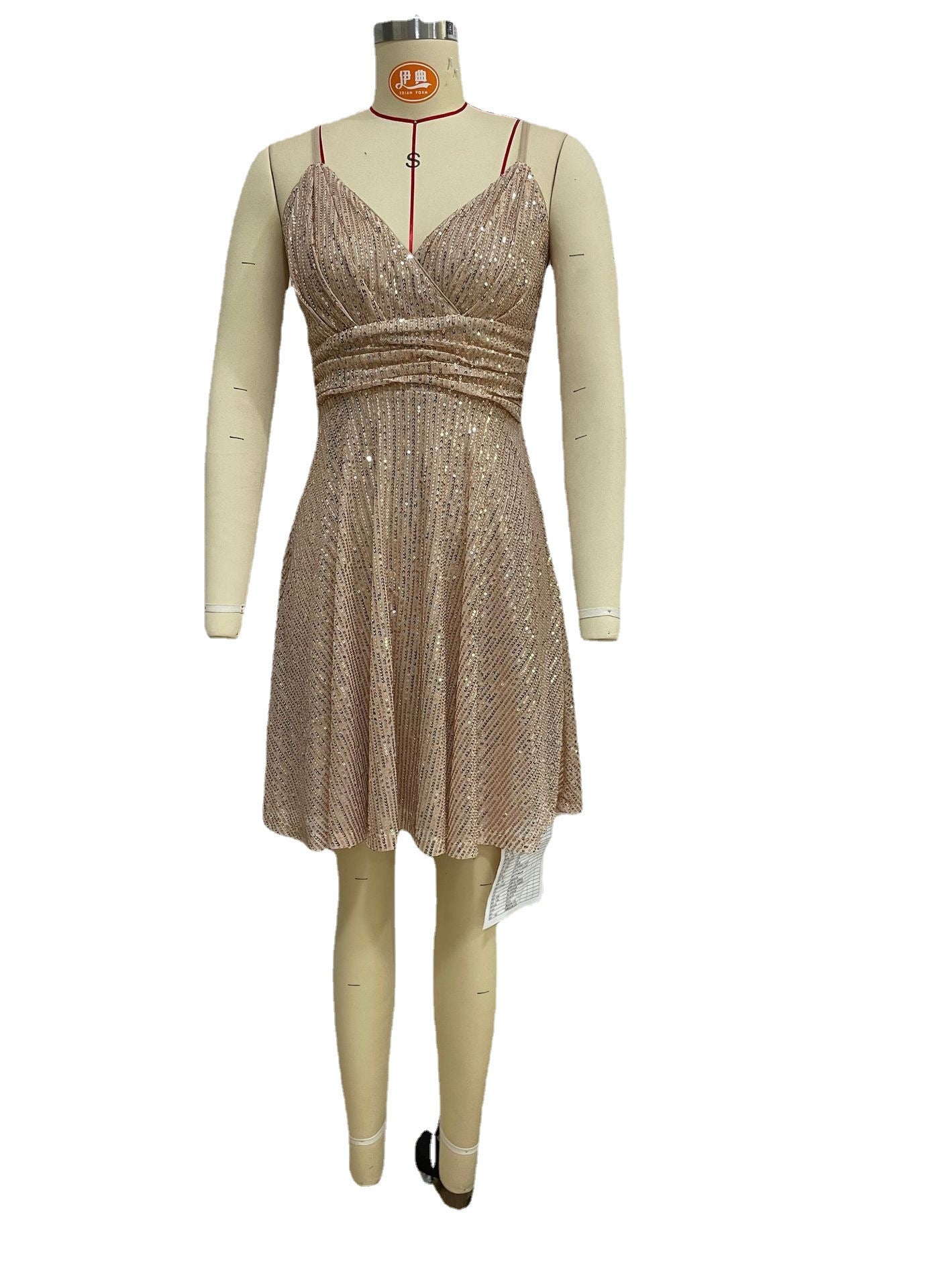 Nuovo Abito Sexy da Donna Autunno Inverno, con Paillettes, Pieghe e Spalline Incrociate, Stile Vacanza