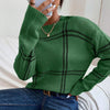 Women's Casual Plaid Color-block Crew Neck Sweater