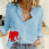 Camicia da donna a maniche lunghe con stampa di elefanti