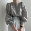 Women's Solid Color French Simplicity Round Neck Puff Sleeve Shirt