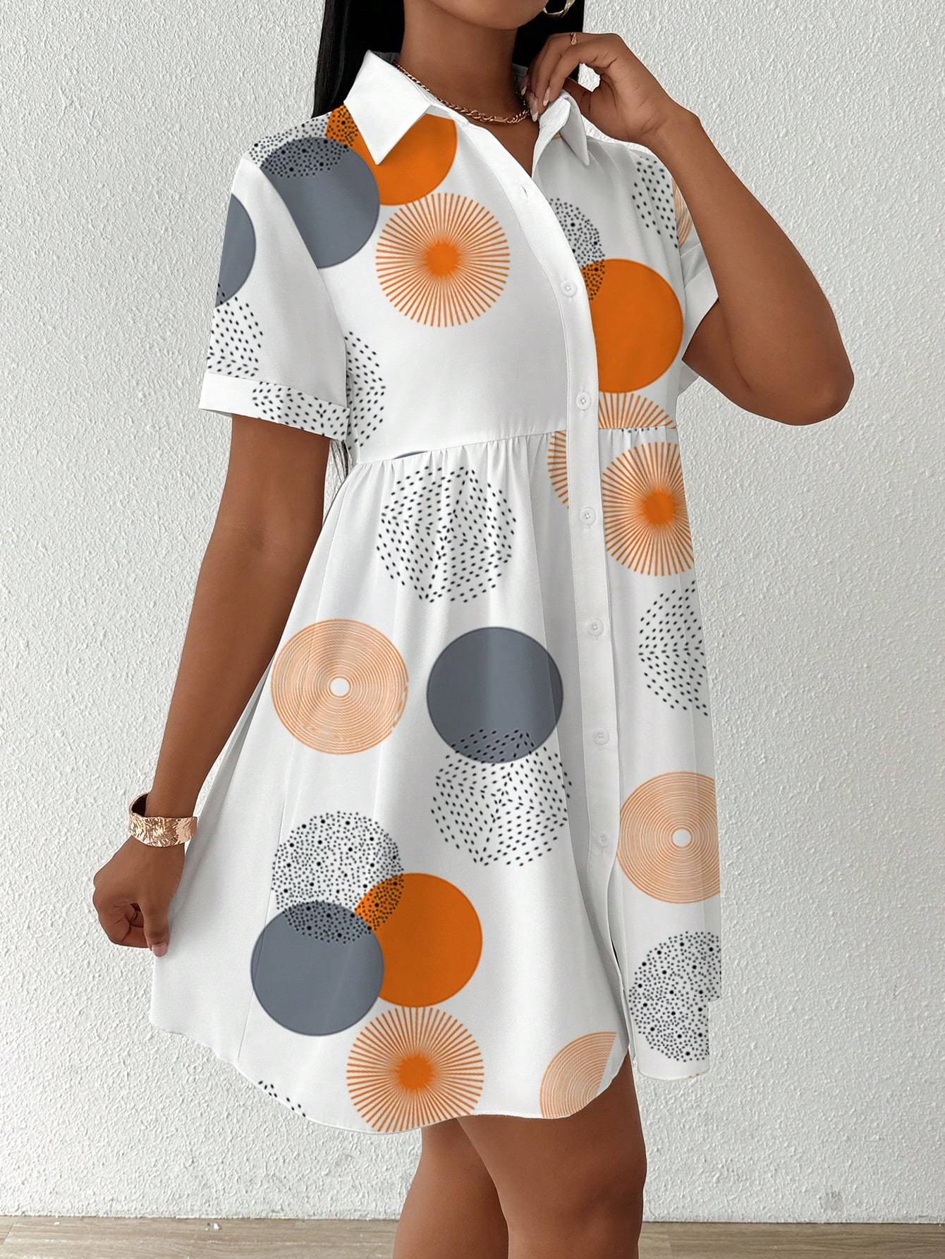 Clasi Button-Front Short Sleeve All-Over Print Casual Short Dress Women Shirt