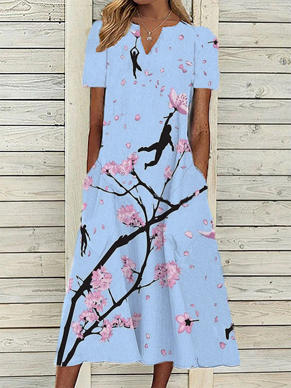 Women's Oil Painting Flower V-neck A- Line Dress