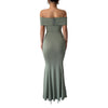 Womens Solid-Color Off-the-Shoulder Slim Long Dress