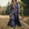 Women's Long Sleeve Vintage Print Long Dress