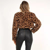 Leopard Print Long Sleeve Short Hidden Hook Cardigan Jacket