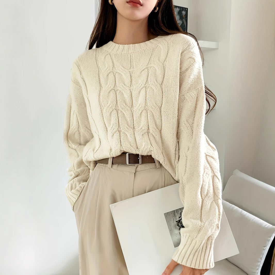 Round Neck Pure Color All-matching Trendy Sweater Top