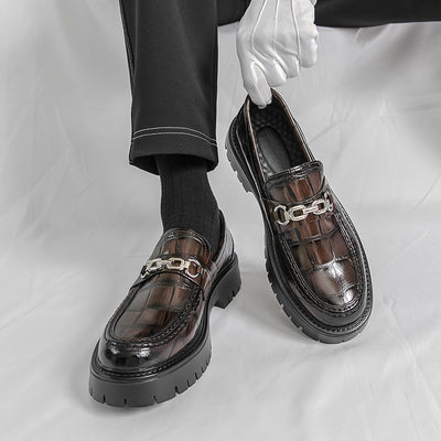 Autumn Men's Fashion Platform Increased Plus Size Crocodile Pattern Loafers