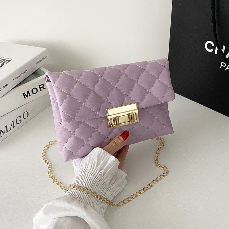 Borsa da donna con chiusura a torsione, ricamata con motivo a quadri a rombi, coordinata