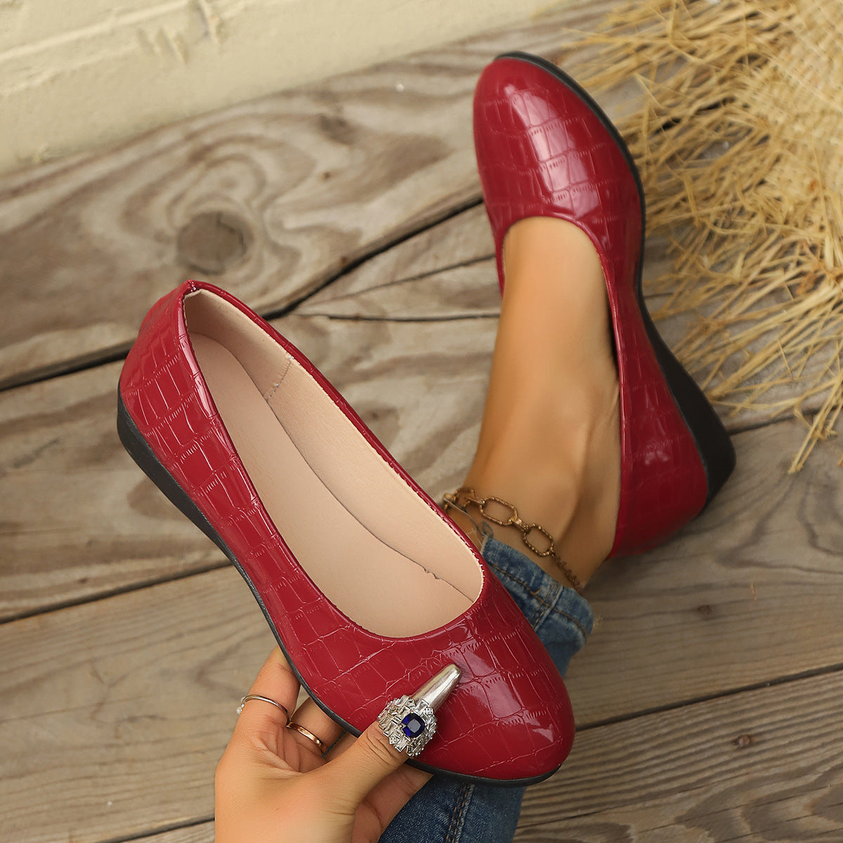 Scarpe basse casual da donna taglie forti, con tacco basso e tinta unita