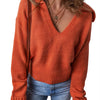 Flamingo Collared V Neck Ribbed Edge  Elegant Sweater