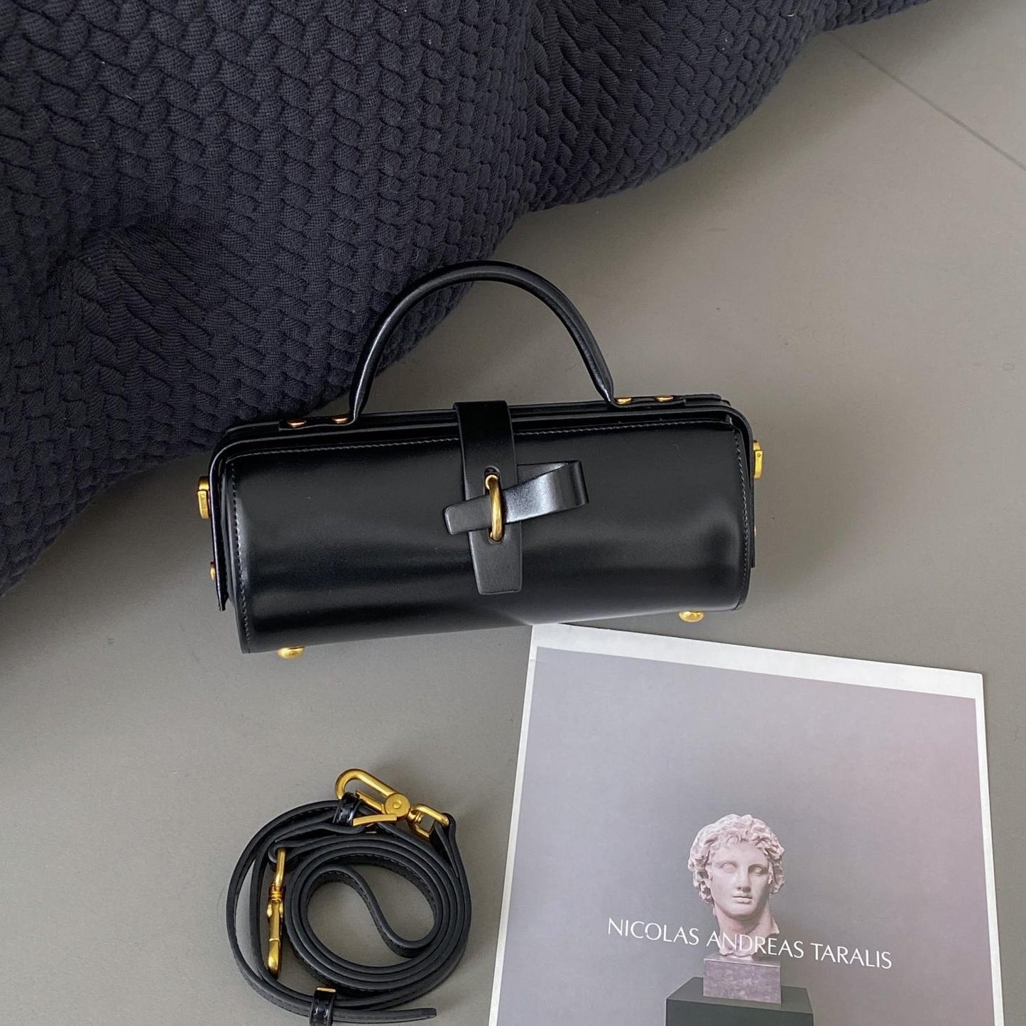 First Layer Cowhide Underarm Single Shoulder Cylinder Messenger Bag