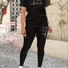 Women's Alphabet Printed Round Neck T-Shirt And Leggings Set