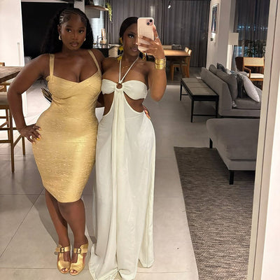 Loose Lace Up Hanging Neck Hollow Jumpsuit