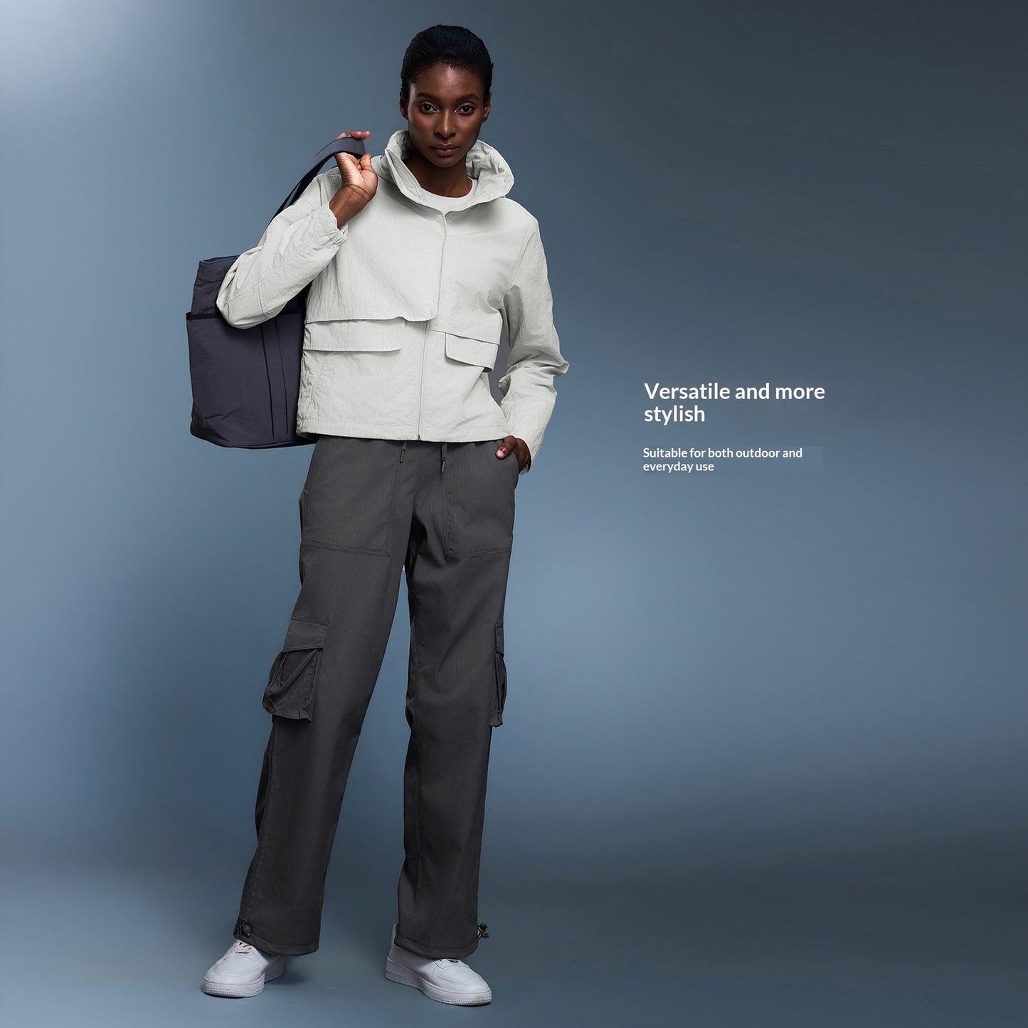 Womens Outdoor Water-Resistant Wear-Resistant Stowable Hooded Loose Casual Jacket