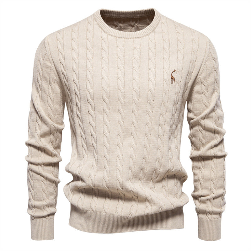 Maglione a Tinta Unita Ricamato in Maglia con Motivo Cervo