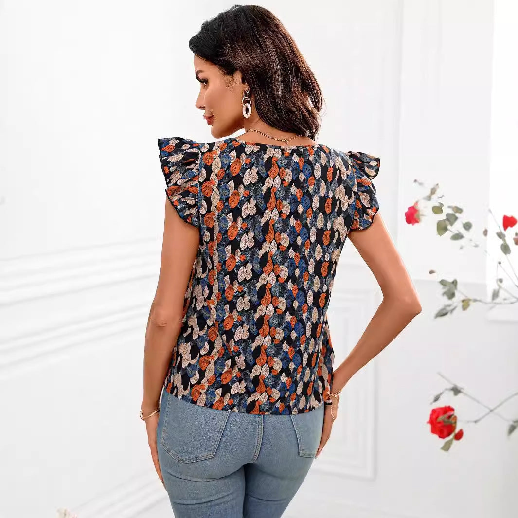 Nuova Maglietta da Donna con Scollo a V a Maniche Corte, Stile Europeo e Americano, con Stampa