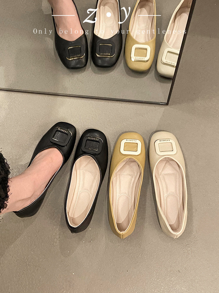 Scarpe con tacco quadrato retrò da donna, fondo morbido, Gommino