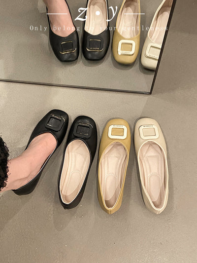 Scarpe con tacco quadrato retrò da donna, fondo morbido, Gommino