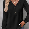Camicia casual chic a maniche lunghe con scollo a V e bottoni in tinta unita