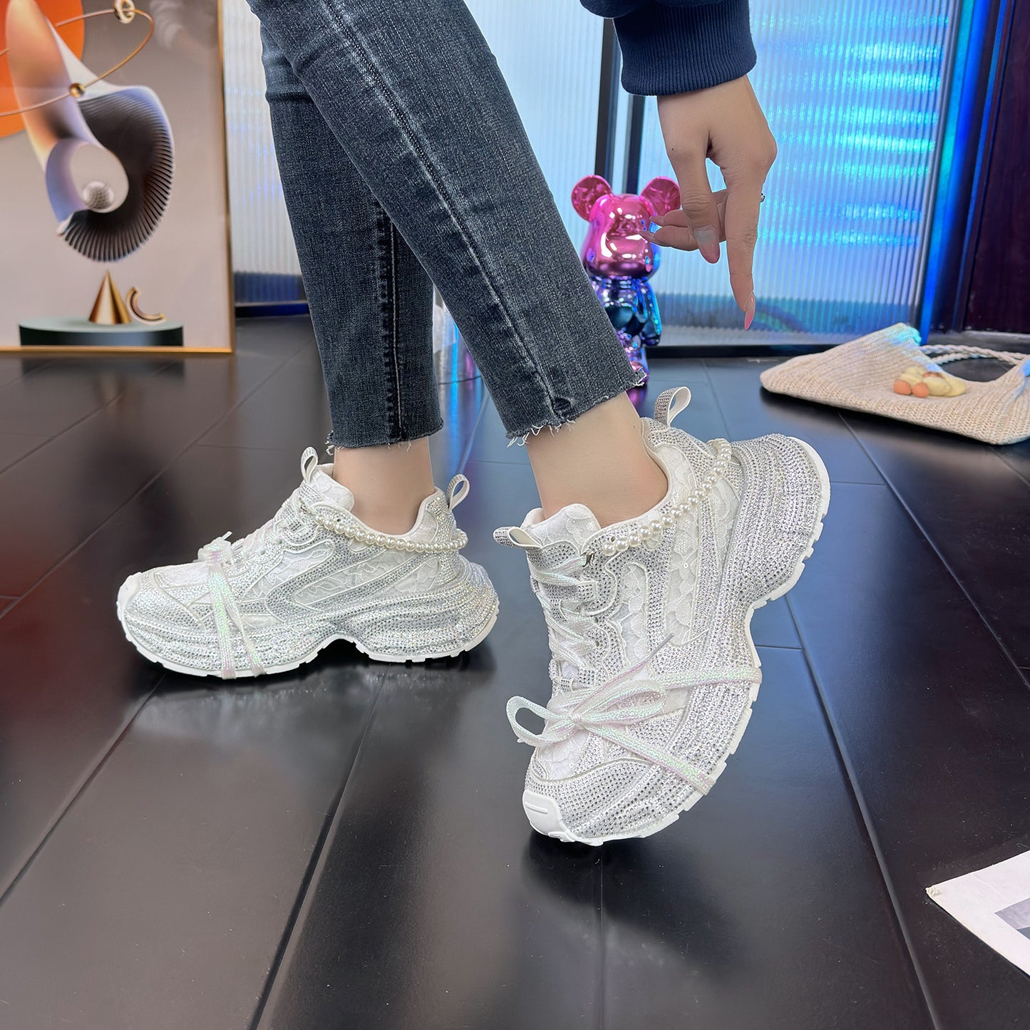 Bright Crystal Ice-feeling Breathable Mesh Surface Dad Shoes