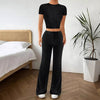 High Waist Pure Color Trousers Short Sleeve T-shirt Suit