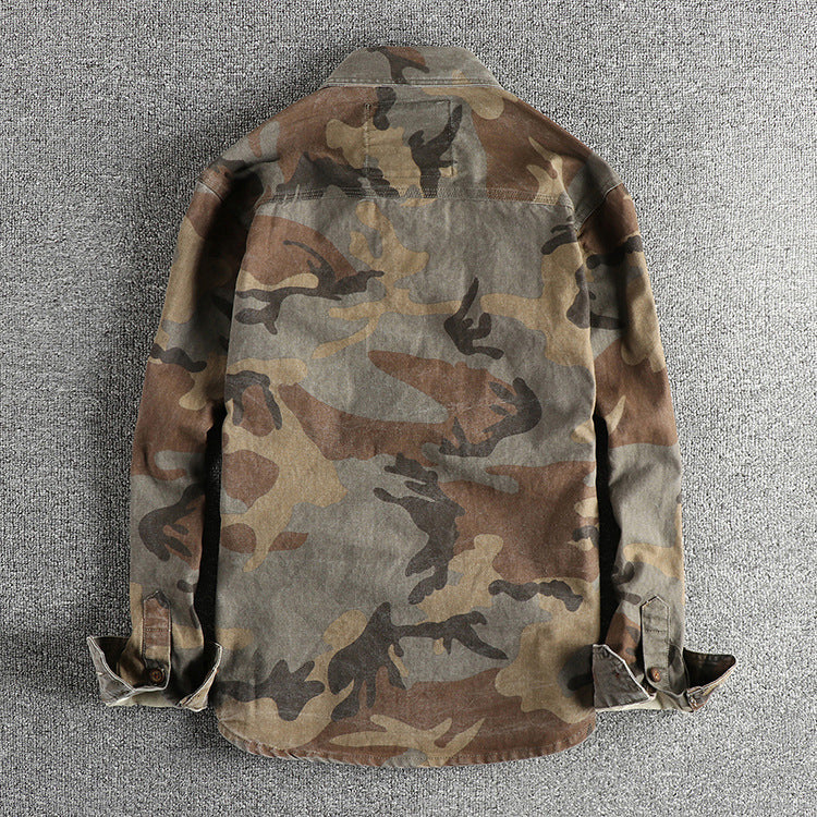 Retro Men Cargo Pocket Design Camouflage Shirt Coat