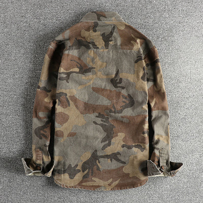 Retro Men Cargo Pocket Design Camouflage Shirt Coat