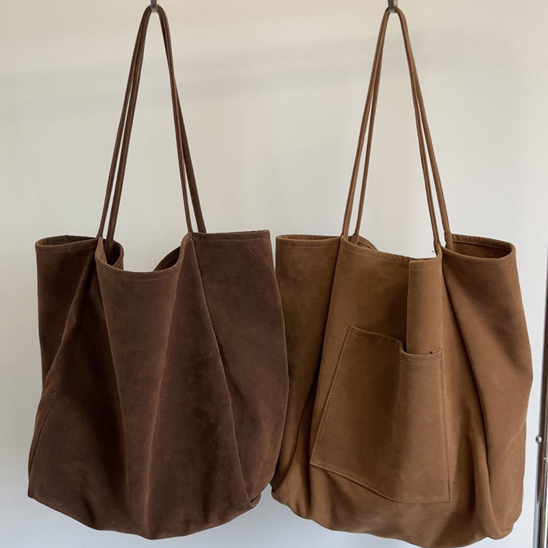 Borsa a tracolla in pelle scamosciata di grande capacità per autunno e inverno, versatile borsa per la spesa portatile