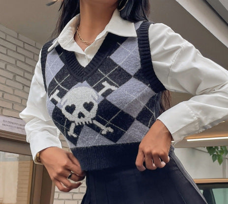 Gilet senza maniche con scollo a V e vestibilità aderente stile teschio